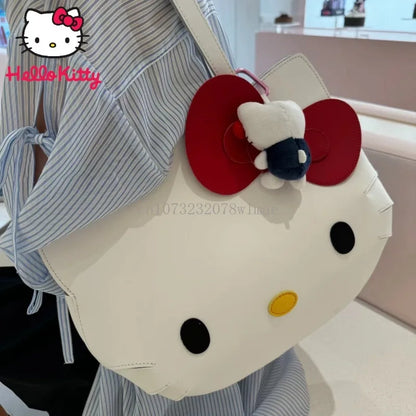 Sanrio Hello Kitty Shoulder Bags Cute Cartoon Bow Large Capacity PU Handbag Bag