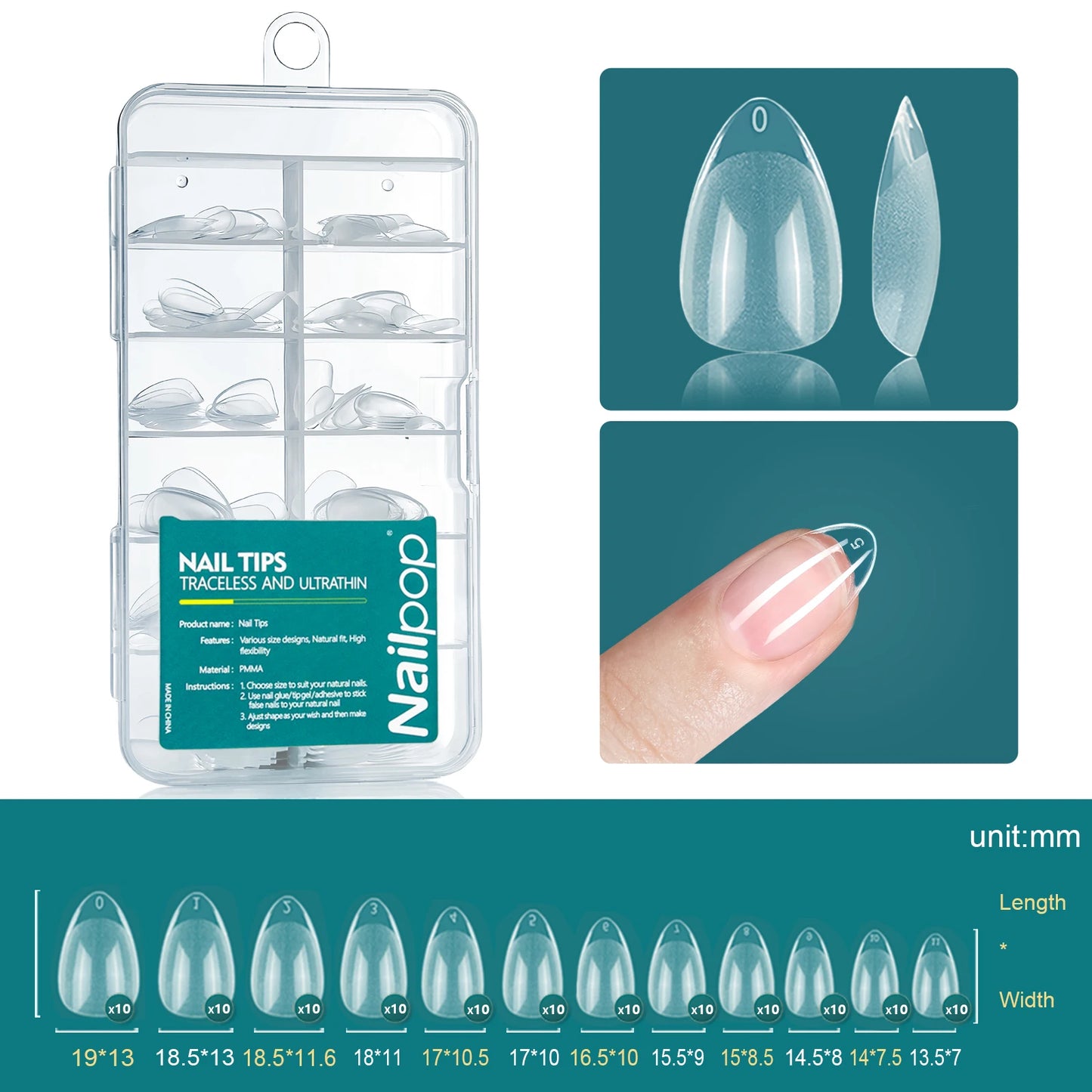 Soft Gel Tips - Medium Almond/Coffin Acrylic Nails, 120pcs/box