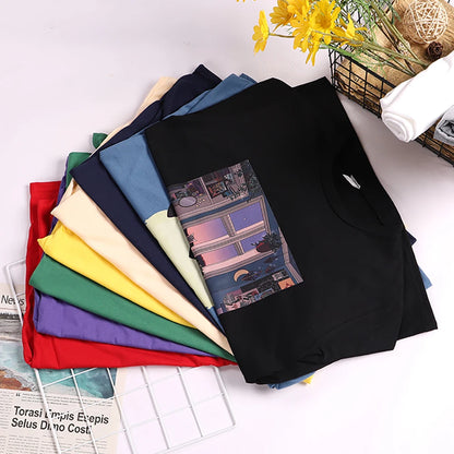 Women's I Like Cats And Coffee Printed T Shirt   Casual Short Sleeve Breathable