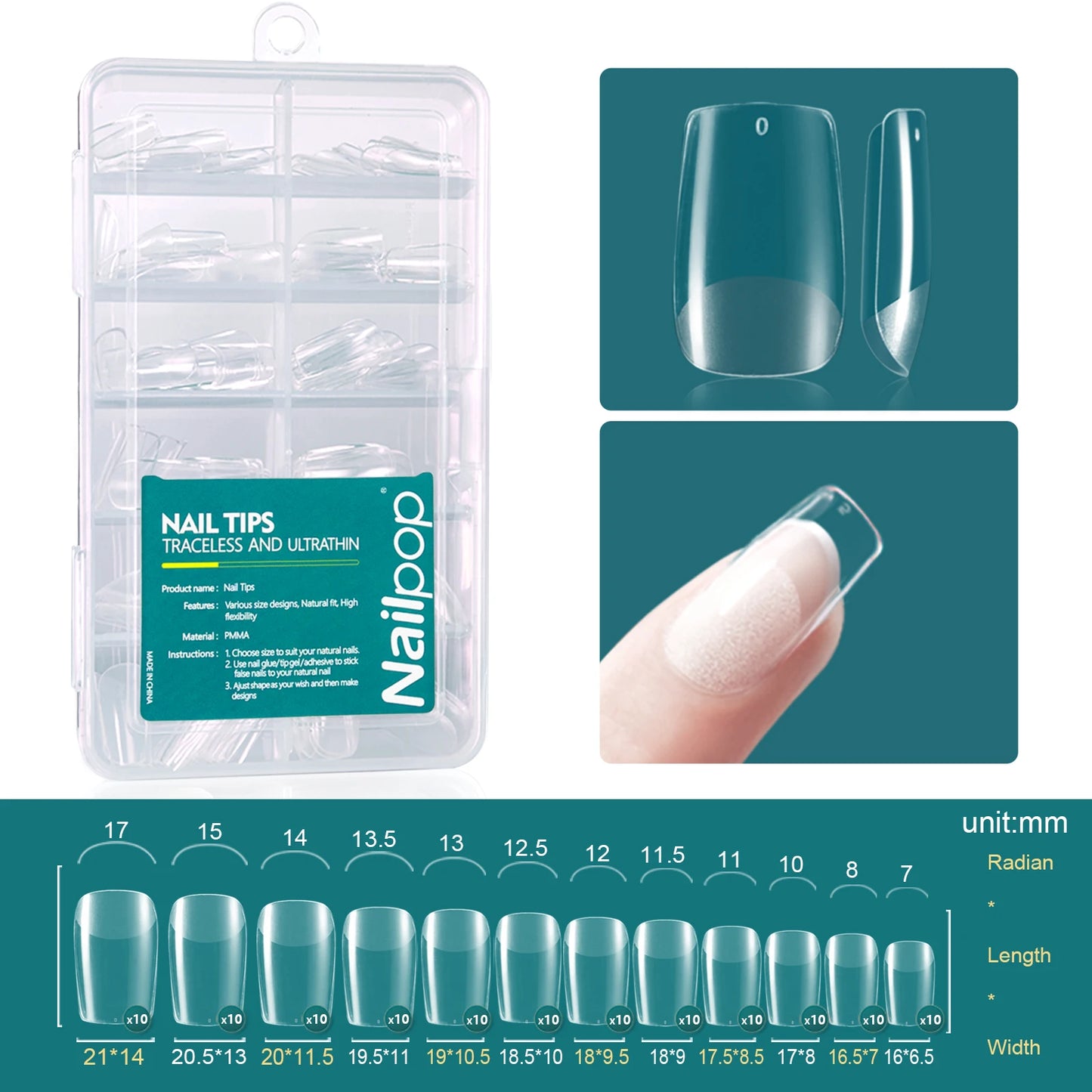 Soft Gel Tips - Medium Almond/Coffin Acrylic Nails, 120pcs/box