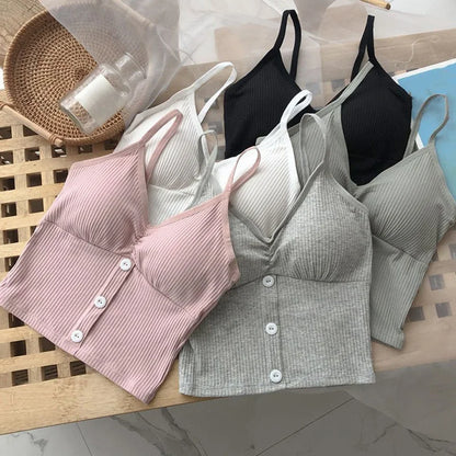 Women Knitted Tank Top Strap Vest Crop Top Chest Wrap Pure Cotton
