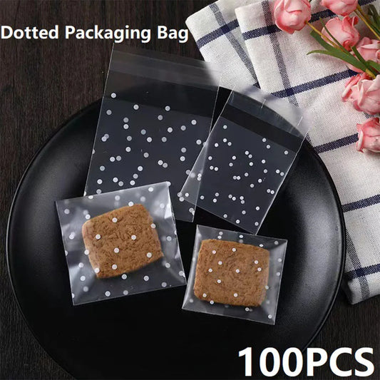 100PCS Translucent Dots Plastic Cookie Packaging Bags Cellophane Plastic Packaging Bags Birthday Candy Treats Bags