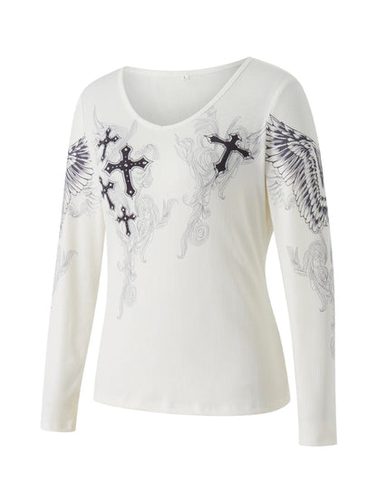 Graphic Long‑Sleeve Tee – Women’s Grunge Fairy Punk Harajuku 2000s Streetwear Top