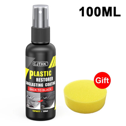 Car Plastic Restorer Coating Agent for Auto Plastic and Rubber Exterior Repair, Cleaning, Refreshing, and Restoration. Black Shine, Seal, and Brighten.