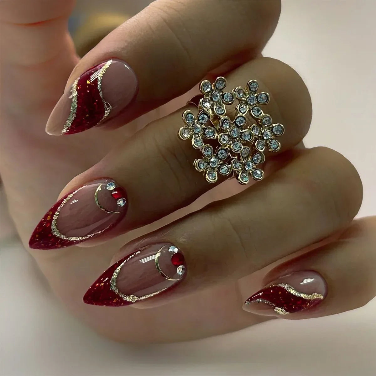 24Pcs False Full Cover Press on Nail Tips Purple Heart Almond  with Glue