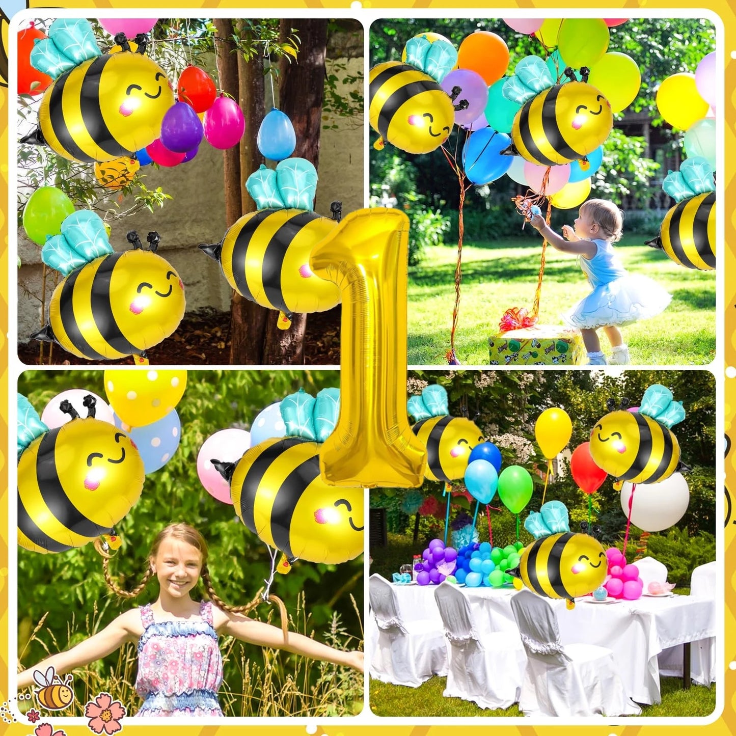 Cute Bee 32‑Inch Gold Number Balloon Garland Set for Kids’ Parties