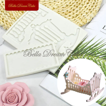 2pcs/set Baby Crib Design Silicone Mold 3D Fondant Chocolate Mould Cake Decorating Tools DIY Sugarcraft Clay Model Bakeware