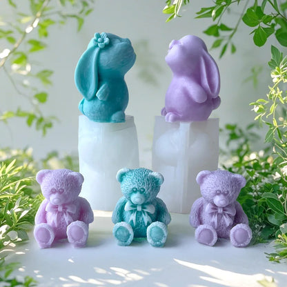 Cute Bear Kitten Rabbit Silicone Candle Mold DIY Cartoon Animal Aroma Plaster Ornament Mould Soap Candle Making Supplies