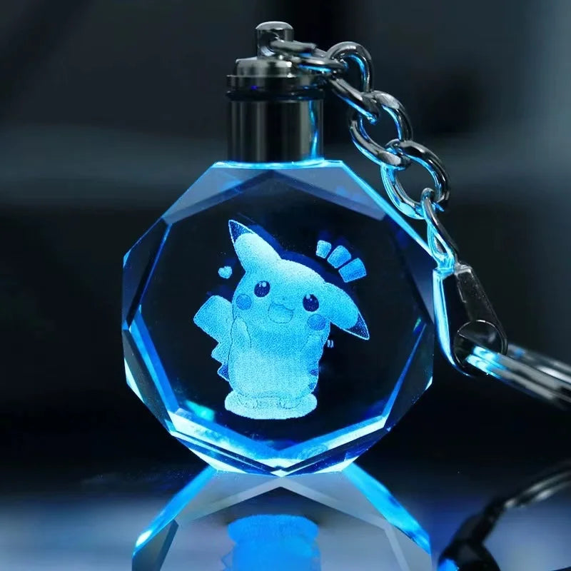Pokemon Cartoons Anime Figure Pikachu Charizard Mewtwo Eevee Crystal  Collection Luminous Keychain Pendant Model  Kids Toy Gift