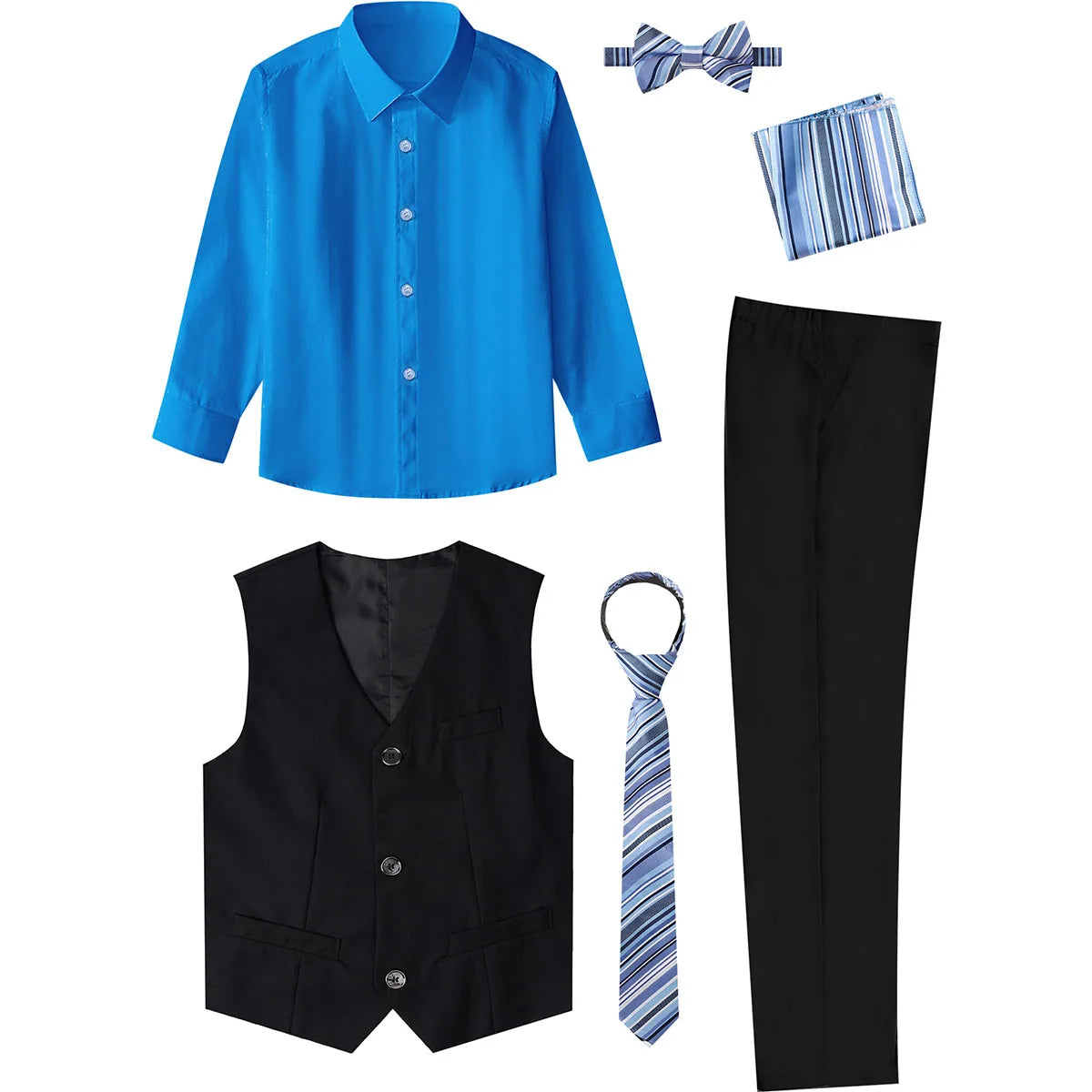Boys Outfit Vest and Pants Suit Set for Formal Vest Set Blue and Black Size 14