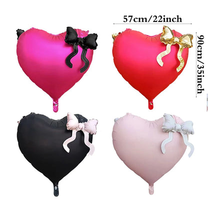 22inch Pink Red Black Heart Shaped Foil Balloons with Bow Valentines Day Wedding Party Decorations Birthday Baby Shower Supplies