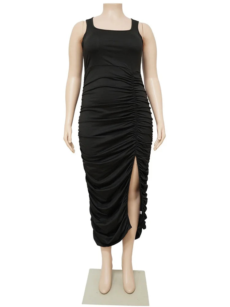 Plus Size Dress for Women Solid Bodycon Stretch Draped Maxi Dress Slip L-4XL