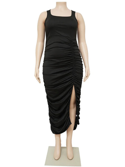 Plus Size Dress for Women Solid Bodycon Stretch Draped Maxi Dress Slip L-4XL