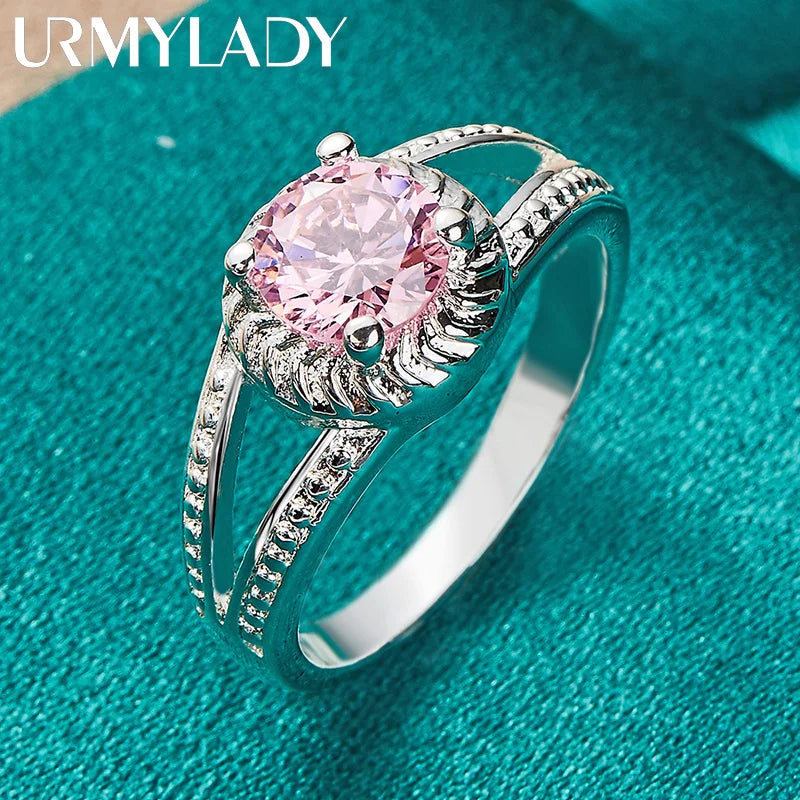 925 Sterling Silver Charm Pink Zircon 7-10 # Ring