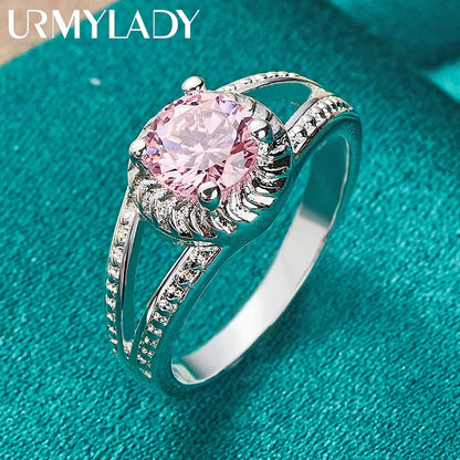 925 Sterling Silver Charm Pink Zircon 7-10 # Ring