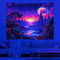 Galaxy Space Landscape UV Reactive Tapestry Trippy Planet Mountain River Neon Art Wall Tapestries for Bedroom Dorm Party Decor
