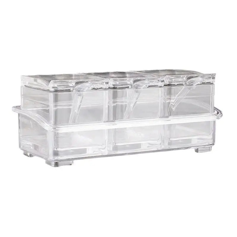 3 Grids/4 Grids camping Condiment Organizer Jars Clear Condiment Salt Storage Canisters Acrylic Kitchen Condiment Jar With Spoon