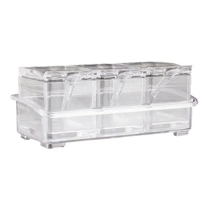 3 Grids/4 Grids camping Condiment Organizer Jars Clear Condiment Salt Storage Canisters Acrylic Kitchen Condiment Jar With Spoon