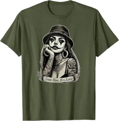 Chicana Payasa Clown Tee – Smile Now Cry Later Graphic Shirt