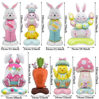 3D Standing Easter Foil Balloon Giant Rabbit Carrot Chick Egg Balloons Easter Party Decoration Kids Gift Air Filled Garden Decor