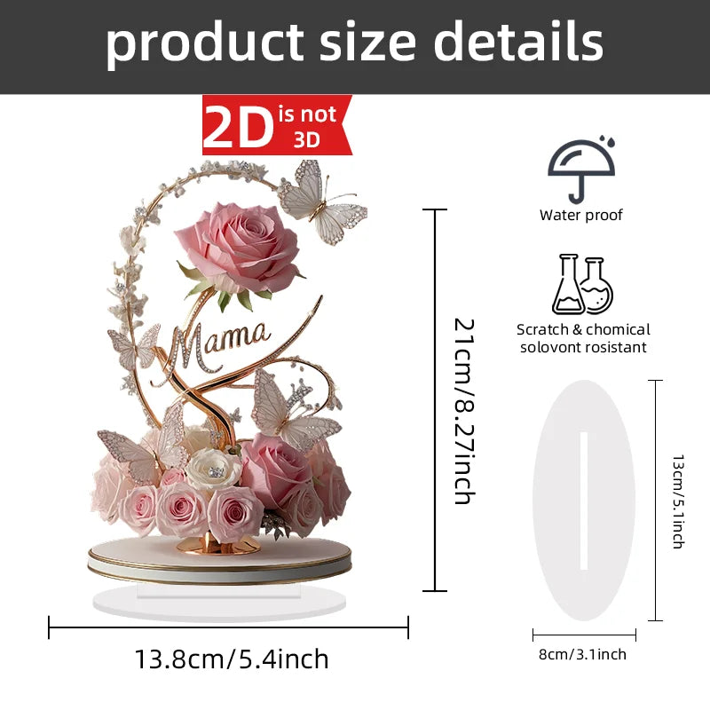 1pcs 8in Flat Acrylic Rose Can Stand MOM mom Birthday Gift Mother's Day Anniversary Decoration Table Filial Child To Mother Mom