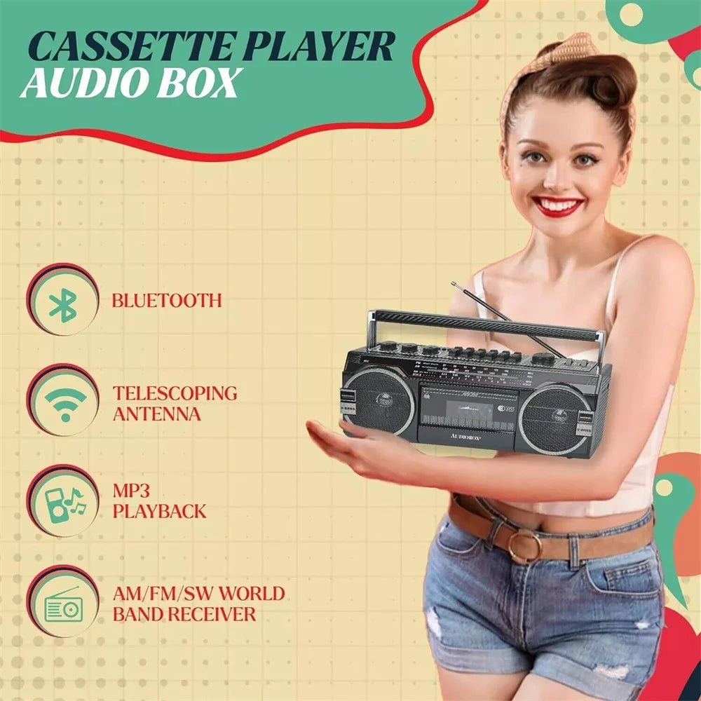 Cassette Radio Player MP3 & Recorder with AM/FM/SW Bluetooth Speaker Portable Loud High Quality