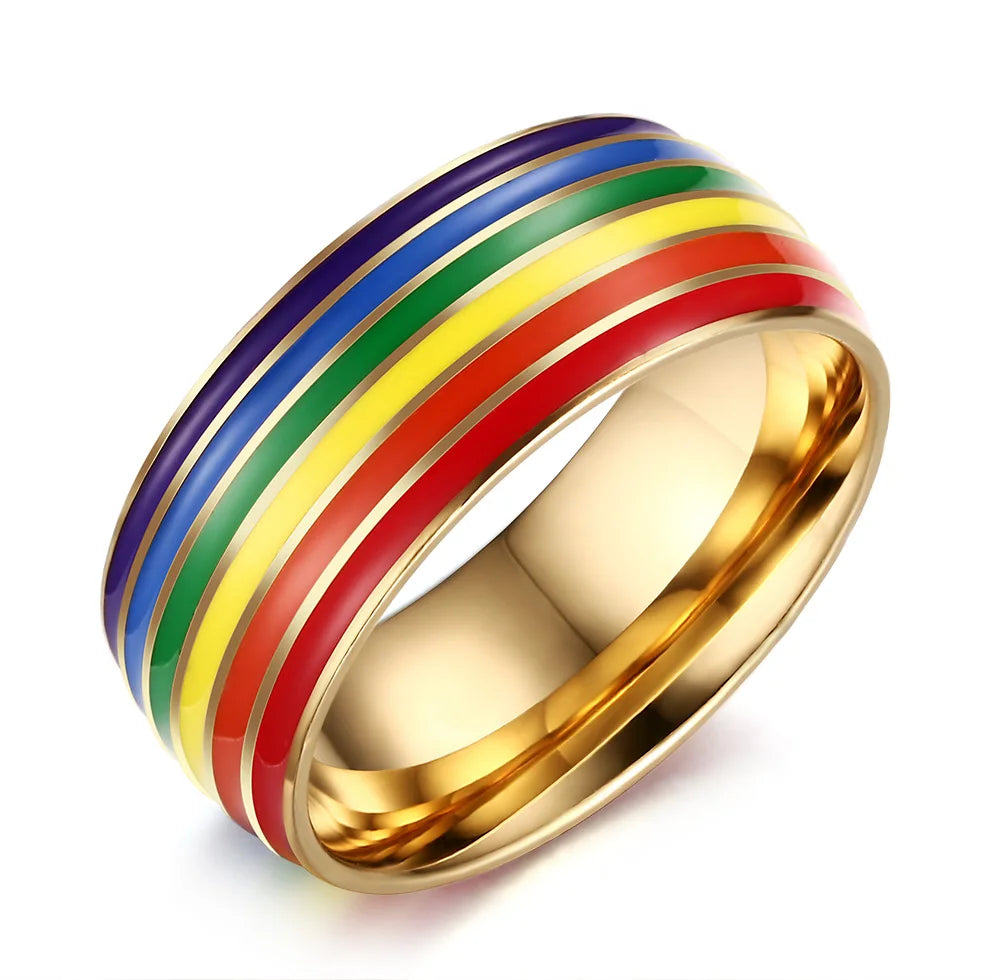 Pride Parade Lesbian Gay LGBT Pride Ring, Bisexual Non-binary Pride Multicolor Rainbow Ring, Love Promise Wedding Jewelry