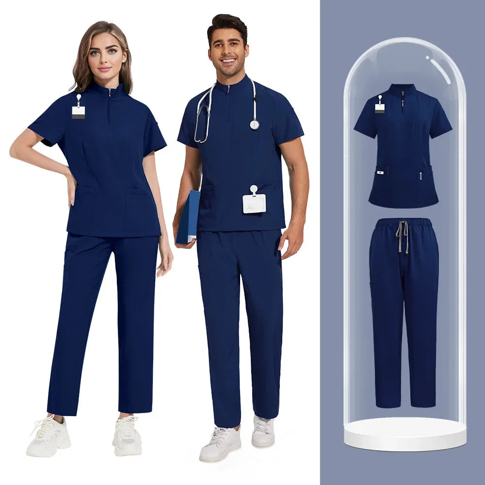 New Unisex Hospital Scrubs Sets Men Medical Uniforms Doctors Nurses Accessories Dental Clinic Salon Workwear Surgical Clothes