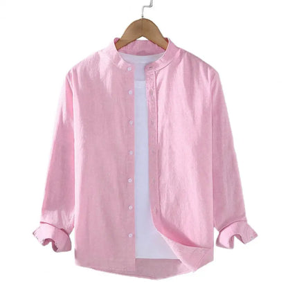 Flax Men Spring And Summer Stand Collar Long Sleeve Fashionable Men's Shirt Cotton Linen Shirt for Men Vintage Vacation Shirts