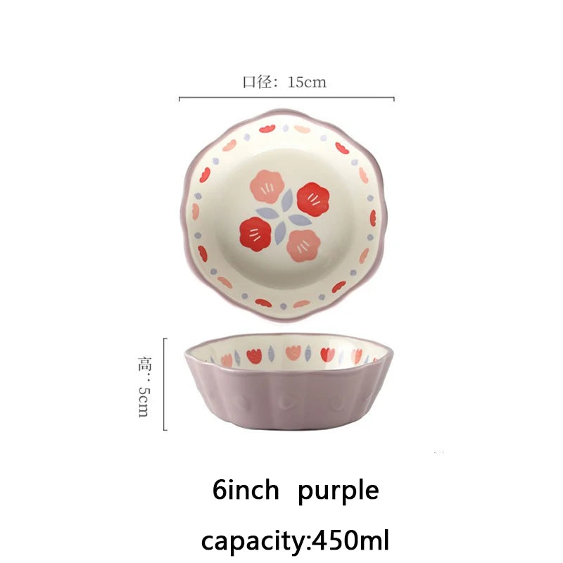Heat Resistant Ceramic Salad Bowl With Wavy Edges Dessert Bowl Kitchen Fruit Dish Microwave Oven Oven Safety 6inch