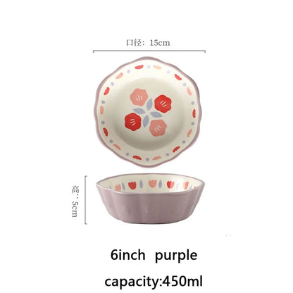 Heat Resistant Ceramic Salad Bowl With Wavy Edges Dessert Bowl Kitchen Fruit Dish Microwave Oven Oven Safety 6inch