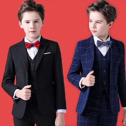 Boys Top Quality Plaid Suit Tuxedo Bowtie Blazer