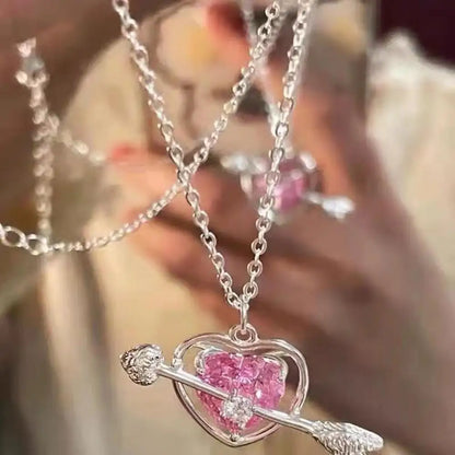 Stylish Pink Heart Necklace Gemstone Pendant Diamonds One Arrow Through Forever Love  Designs
