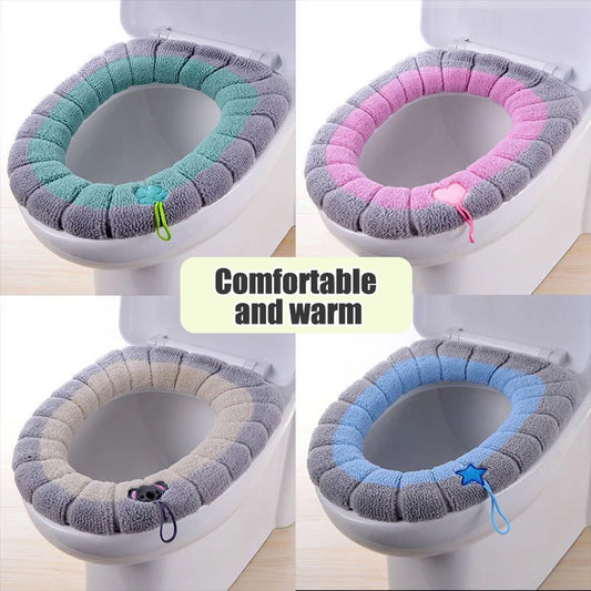 1 Pc Stitched Color Portable Knitted Toilet Mat: Thickened, Washable, Antifreeze, O-Type Universal Toilet Cover