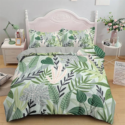 Botanical Leaves Duvet Cover Floral Print King Bedding Set Soft Microfiber Geometric Pattern Comforter Cover With 2 Pillowcases
