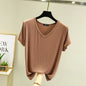 Summer women Modal V-Neck Tshirt Thin Bottoming T-shirts Plus size Loose tee tops Streetwear Basic Top
