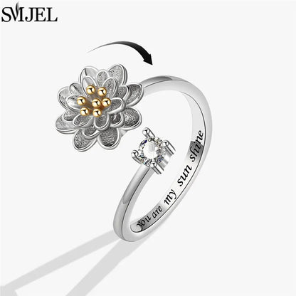 Korean Fashion Daisy Spinner Fidget Ring Multiple Style Sunflower Rose Snowflake Rotate Freely Anti Stress Anxiety Rings Wedding