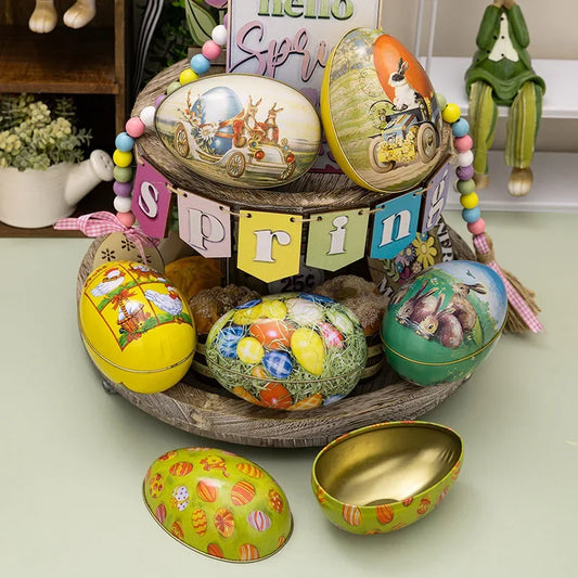 Easter Egg Tinplate Box Colorful Rabbit Chick Fillable Metal Eggs Candy Chocolate Packaging Box Happy Easter Gift
