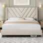 Queen Bed Frame Upholstered Platform Bed with Wing Side/Wooden Slat Support/Tufted Headboard with Wing Side/Mattress