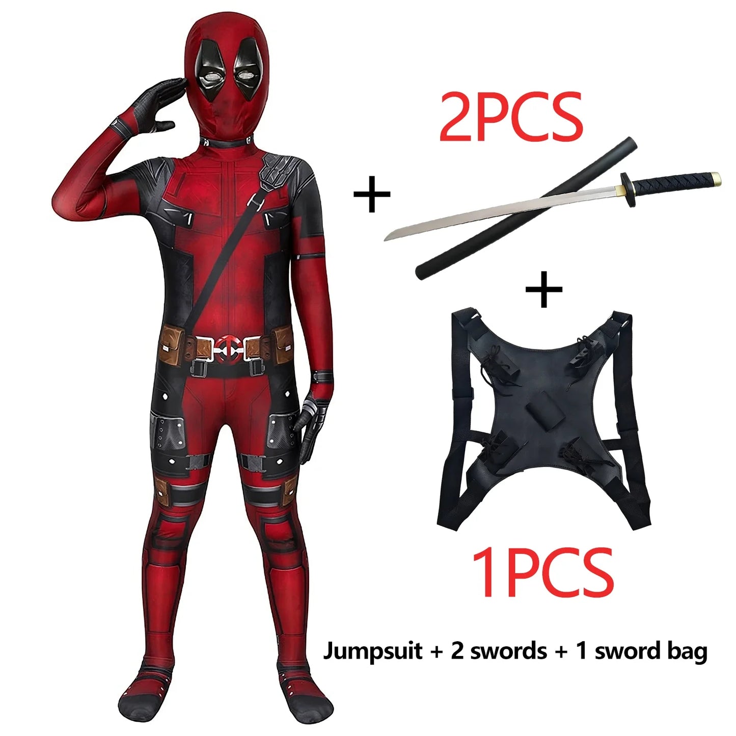Deadpool Costume Kids Movie Superhero Deadpool Child Costume Adult Deadpool Cosplay Jumpsuit Sword Set Boys Halloween Gifts