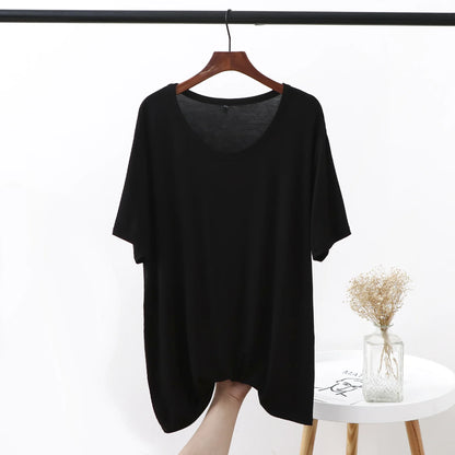 Plus size XL to 6XL Modal Tshirt short sleeves Summer women's T-shirts solid color O-Neck Loose Tee Tops Casual bottoming top