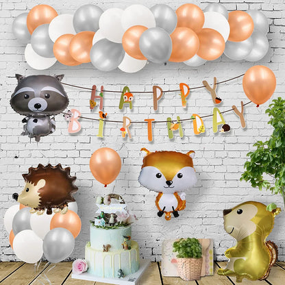 Woodland Animals Foil Balloon Set – Fox, Hedgehog, Raccoon, Deer & Bear Forest Theme Party Decor