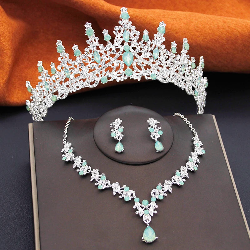 Elegant Party Birthday Bridal Wedding Crown Tiaras and Necklace Earrings 3 pcs Sets