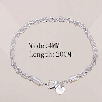 925 Sterling Silver 4MM Twisted Rope Chain Bracelets