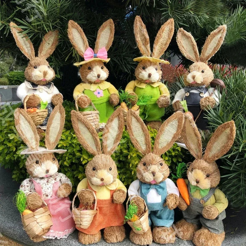 Easter Rabbit Decoration Bunny Figure Cattail Craft Ornament Home Holiday Cute Bunny Home Decoration Easter Rabbit Decoration