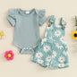 0-18months baby Girls summer Shorts  Set Short Sleeve Romper Flower Print Suspender Shorts Summer Outfit for  Toddler girls