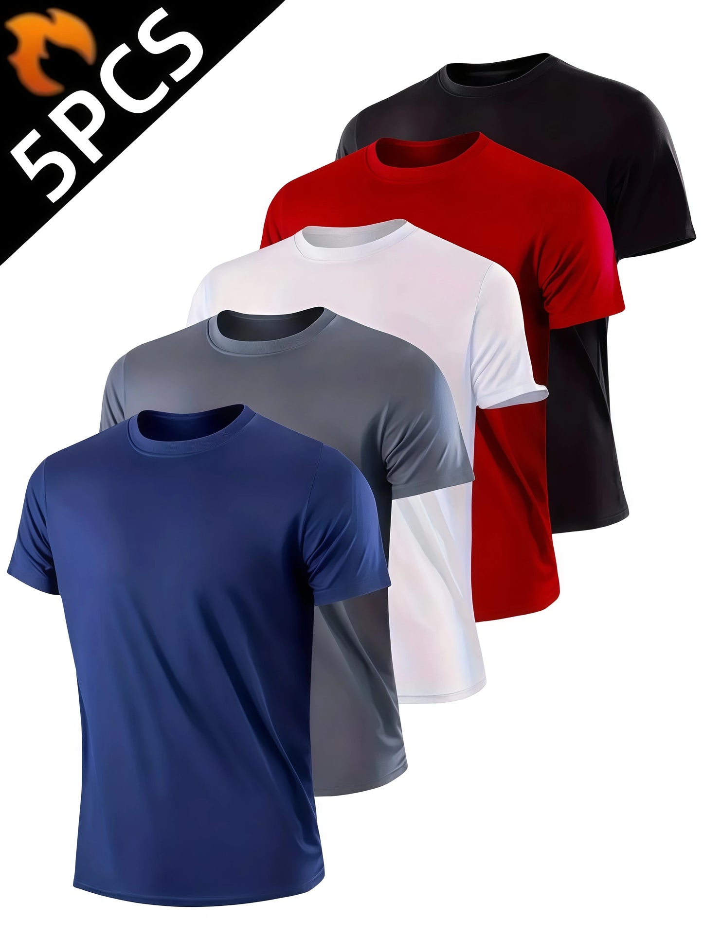Men’s 5‑Pack Quick‑Dry Sports T‑Shirts – Short Sleeve, Moisture‑Wicking, Lightweight