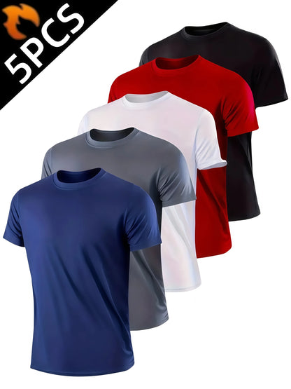 Men’s 5‑Pack Quick‑Dry Sports T‑Shirts – Short Sleeve, Moisture‑Wicking, Lightweight