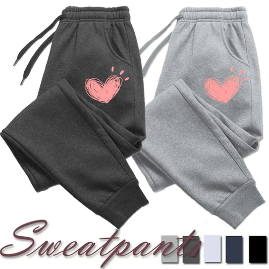 Women’s Heart Print Sweatpants – Casual Cotton Joggers