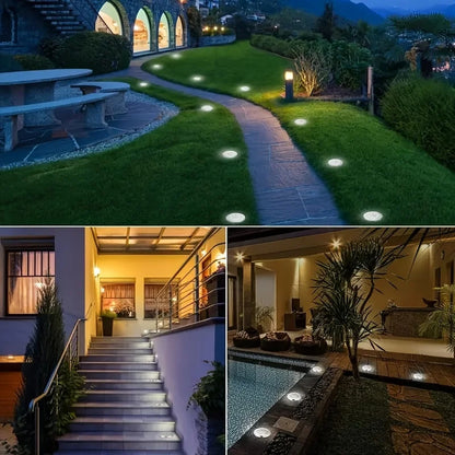 8 Pcs 8LED Solar Power Disk Light Outdoor Garden Solar Underground Light Deck Light Spotlight Buried Solar Led Lamp